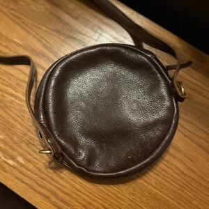 Portland Leather Round Crossbody Bag in Dark Brown